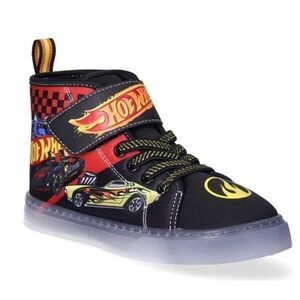 New Mattel Hot Wheels Boys Light Up High Top Sneakers Tennis Shoes Size 4